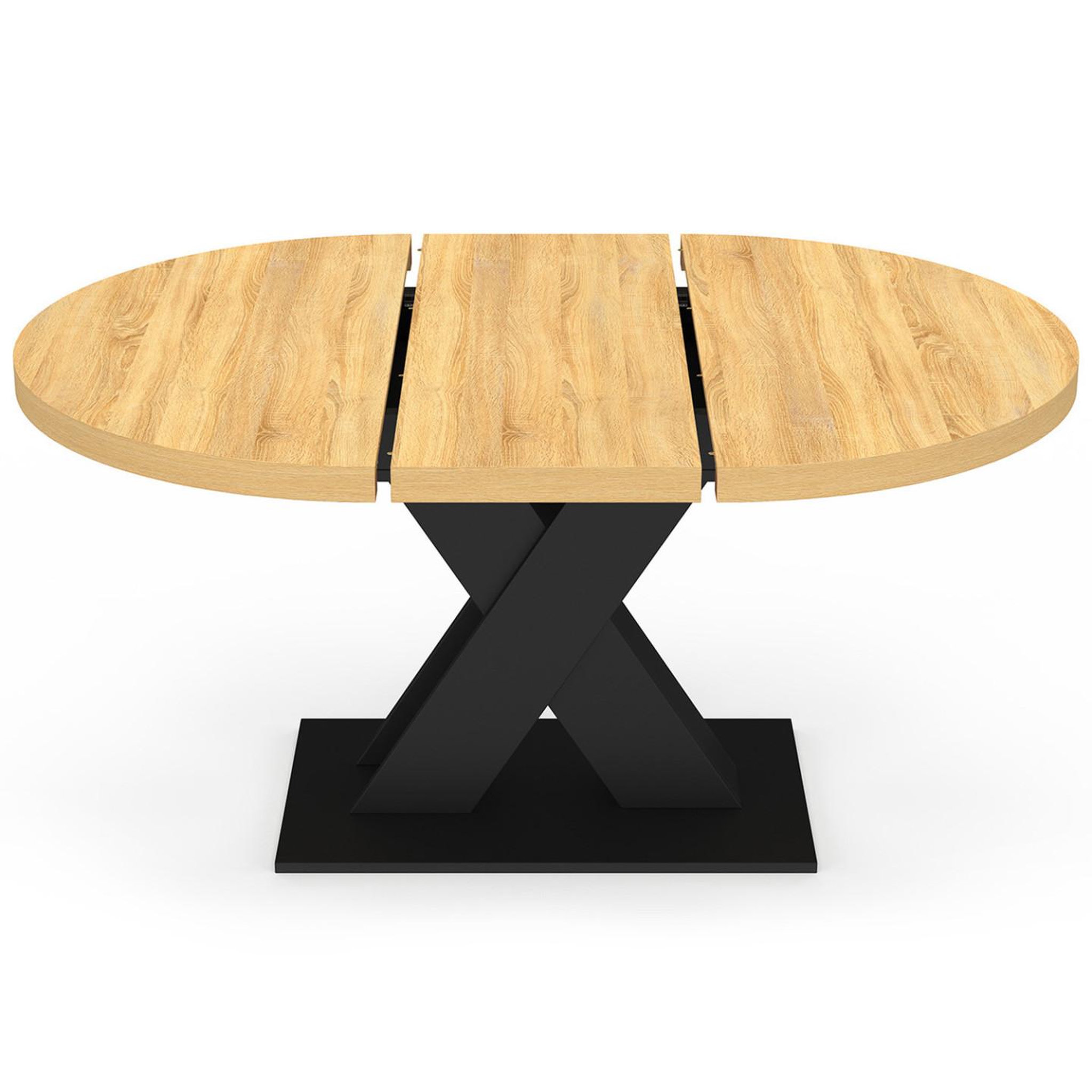 Voir la diapositive 3 : ID MARKET Table à manger extensible ronde alicia 4-8 personnes bois et noir 110 - 150 cm