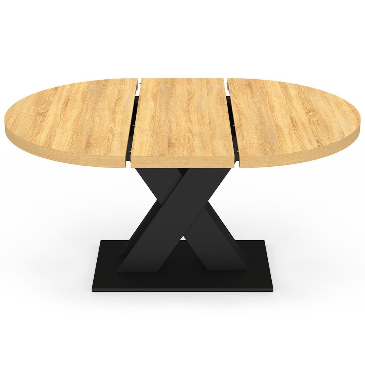 ID MARKET Table à manger extensible ronde ALICIA 4-8 personnes bois et noir 110 - 150 cm