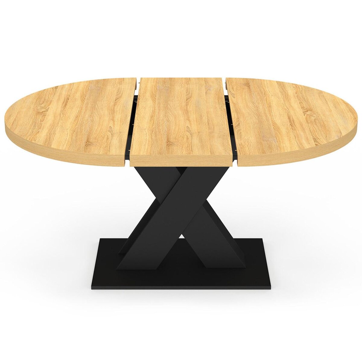 ID MARKET Table à manger extensible ronde ALICIA 4-8 personnes bois et noir 110 - 150 cm