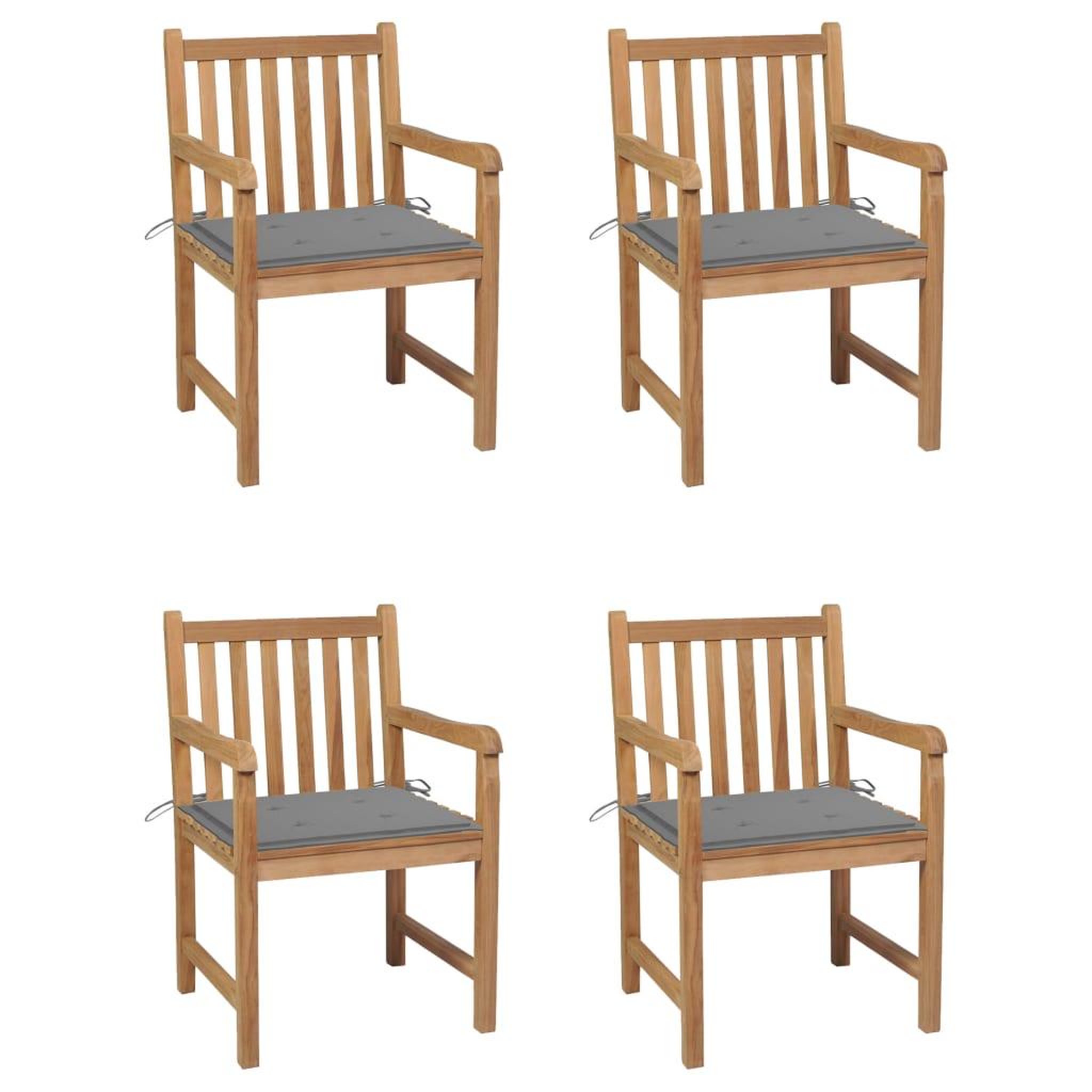 Voir la diapositive 1 : VIDAXL Chaises de jardin lot de 4 et coussins gris Bois de teck solide