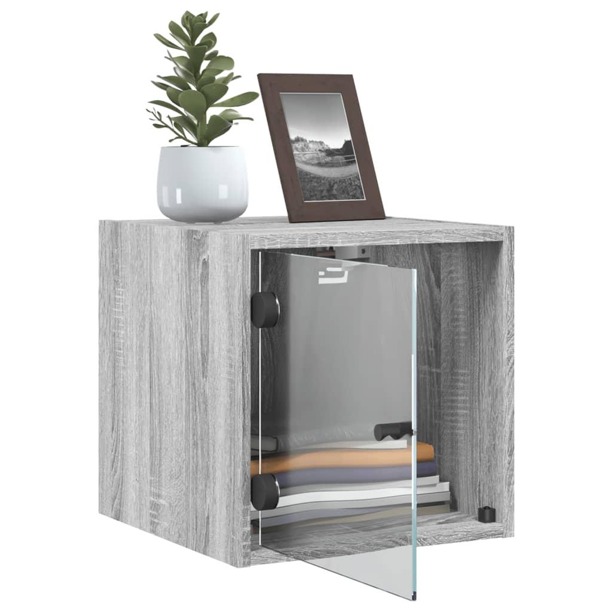 Voir la diapositive 5 : VIDAXL Tables de chevet et portes vitrees 2pcs sonoma gris 35x37x35cm