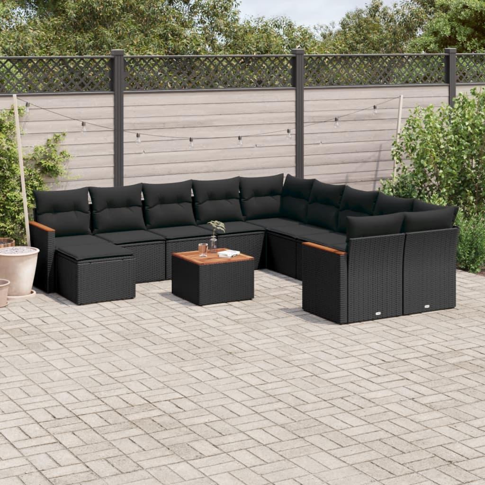 VIDAXL Salon de jardin 12 pcs avec coussins noir resine tressee