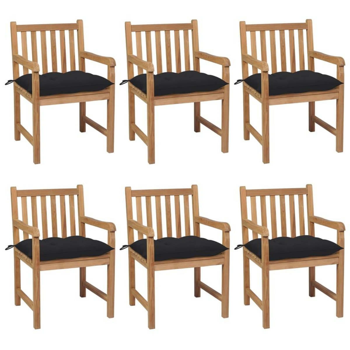 VIDAXL Chaises de jardin lot de 6 et coussins noir Bois de teck solide