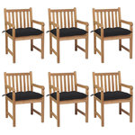 VIDAXL Chaises de jardin lot de 6 et coussins noir Bois de teck solide