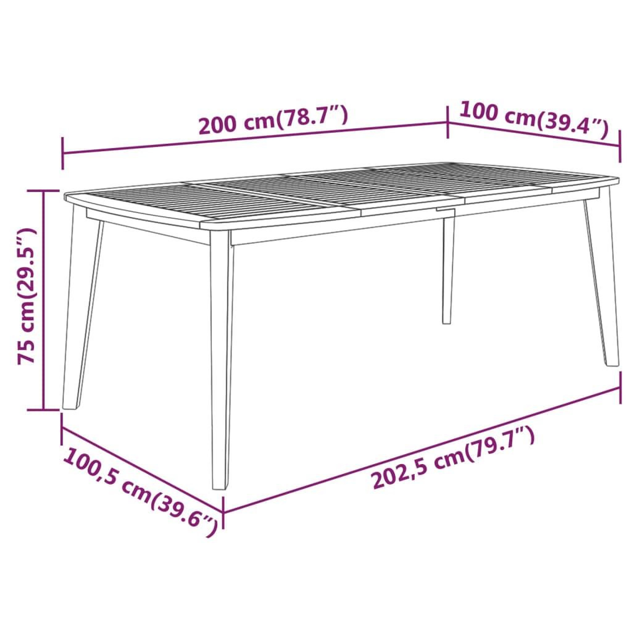 Voir la diapositive 6 : VIDAXL Table de jardin 200x100x75 cm Bois d'acacia solide
