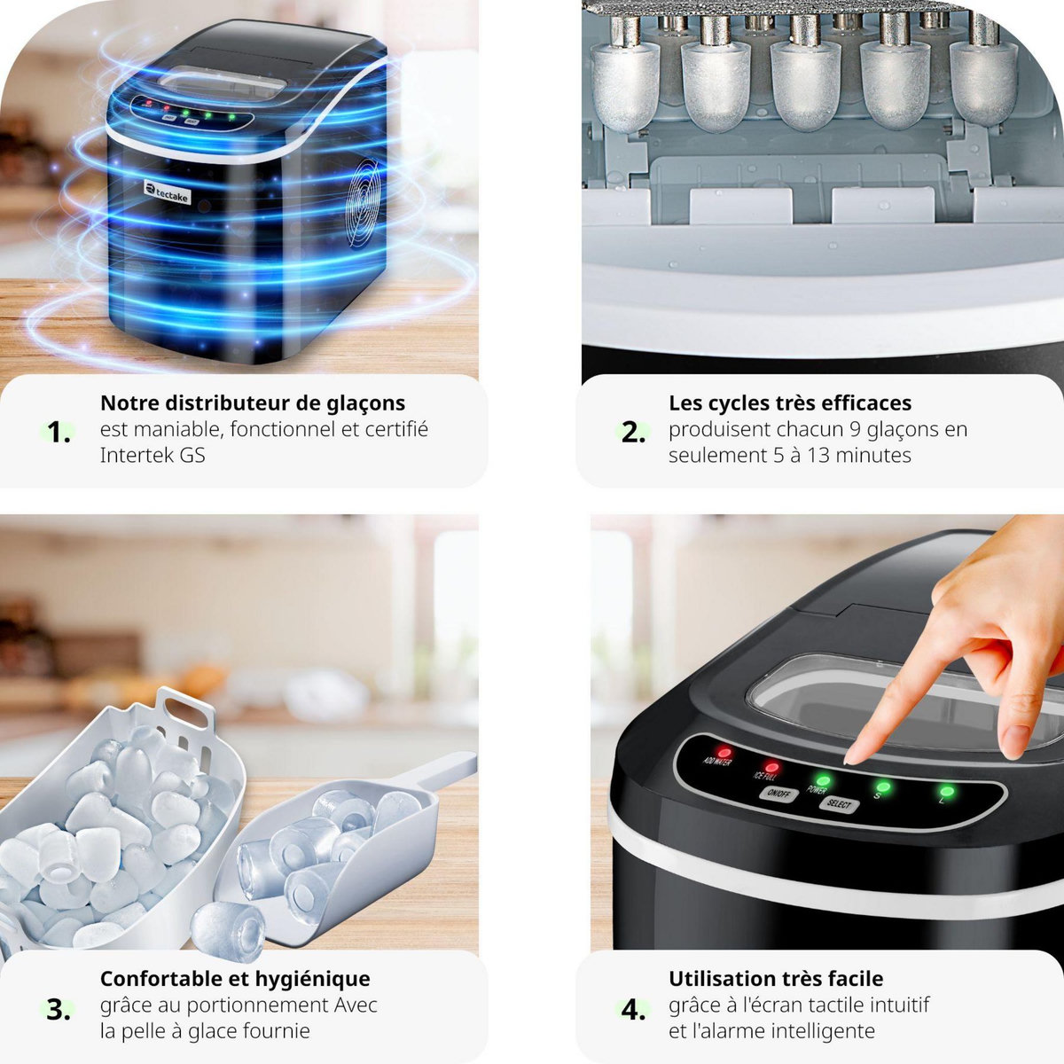 tectake Machine à glaçons 2,4 L réservoir d'eau noir