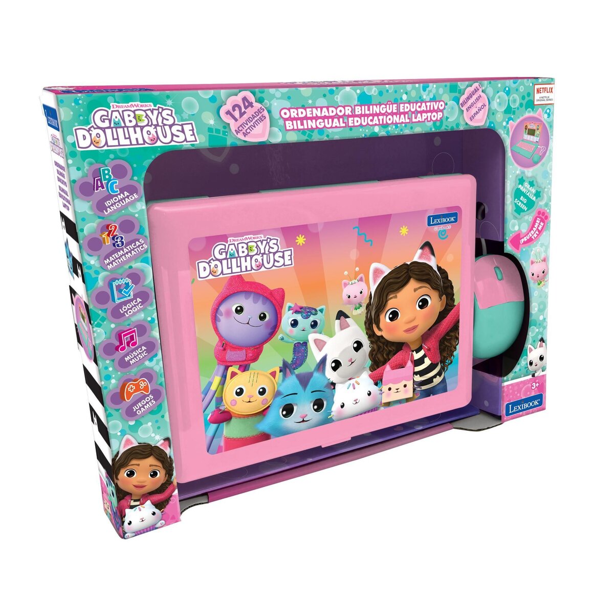 Lexibook Ordinateur éducatif bilingue Gabby et la Maison Magique avec 124 activités (EN/ES)