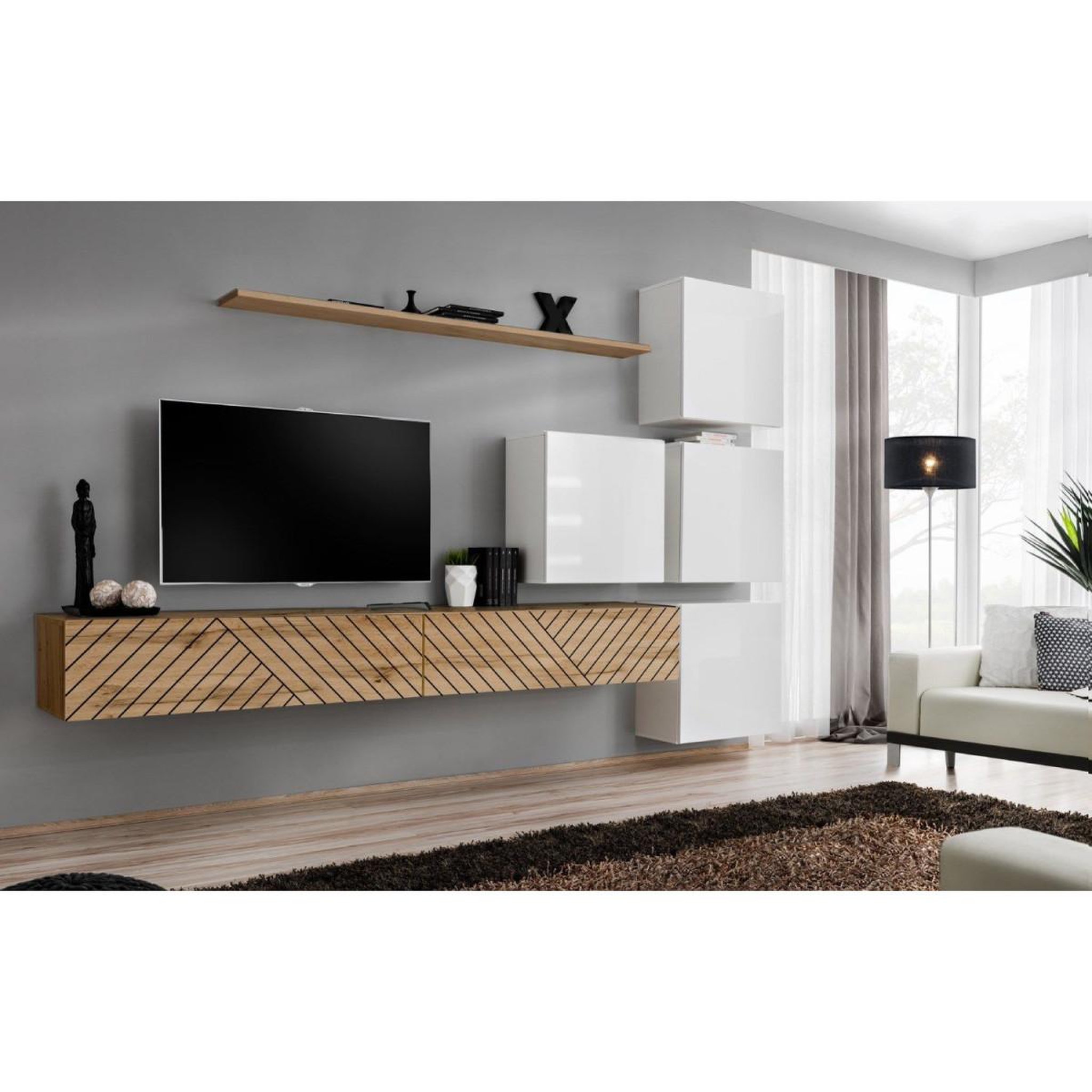 Voir la diapositive 2 : Paris Prix Ensemble meuble tv  switch lamel ix  310cm naturel & blanc