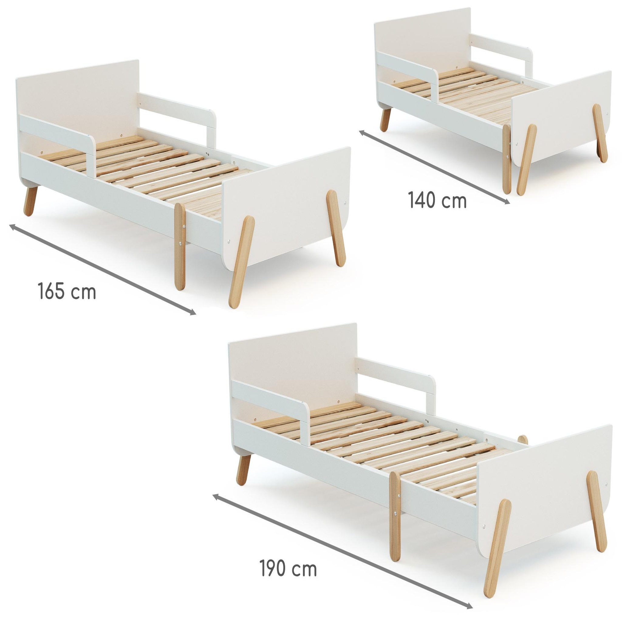 Voir la diapositive 6 : JURABABY Lit enfant extensible en bois 80x140-165-190 pirate avec matelas - blanc