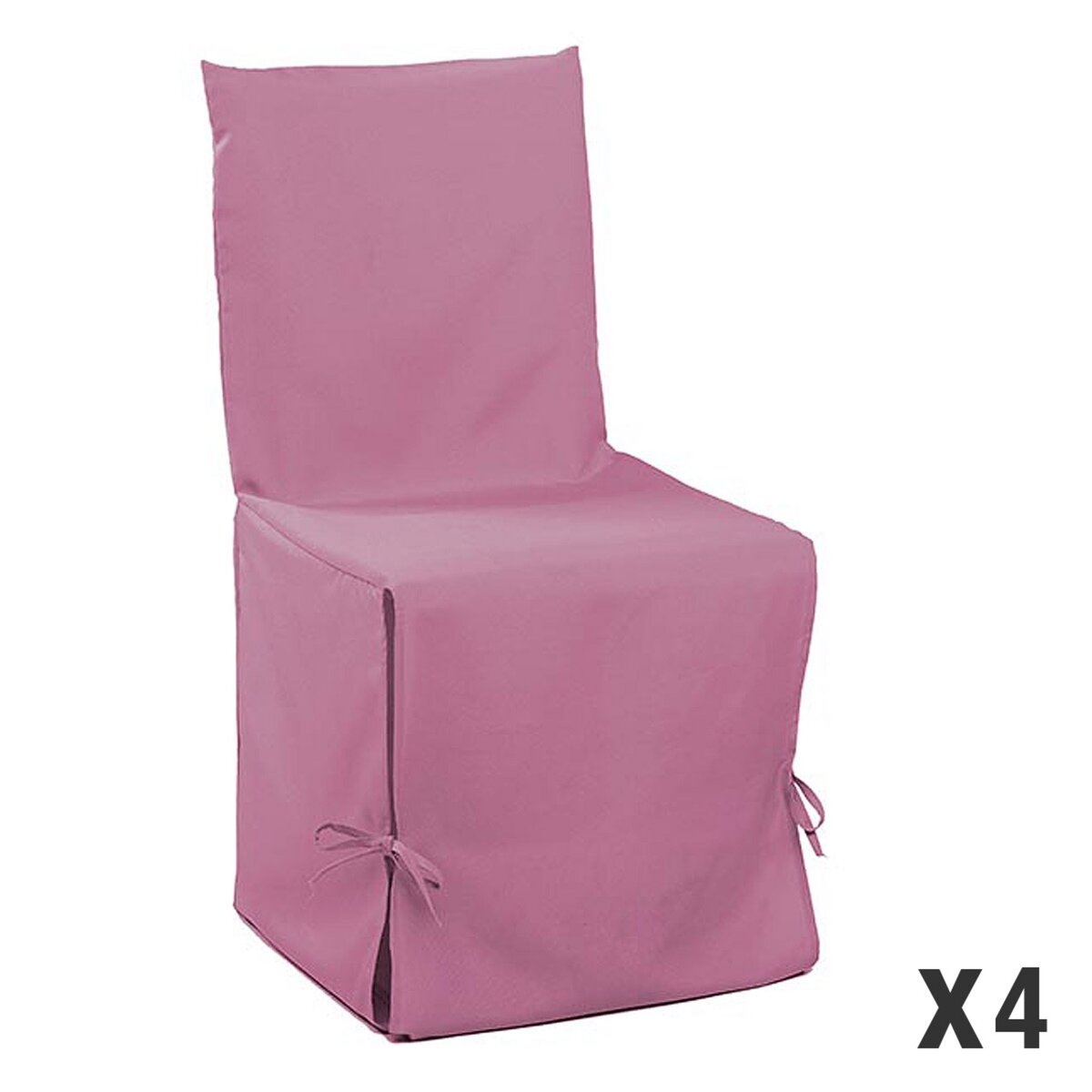 Lot de 4 Housses de chaise à nouettes en polyester CLASSIC rose