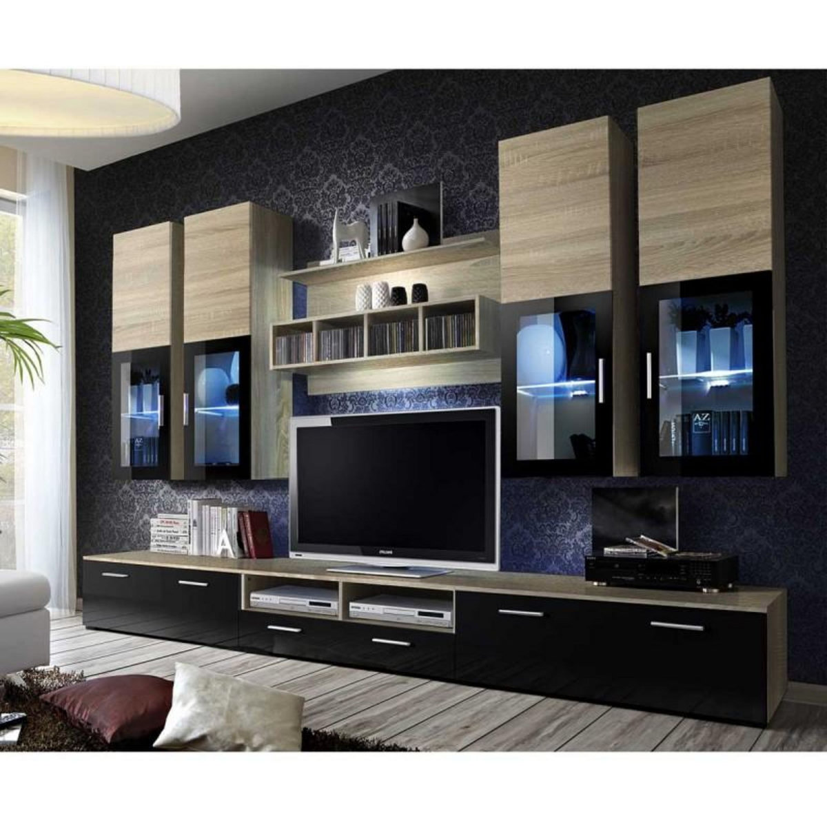 Paris Prix Meuble TV Mural Design  Lyra  300cm Chêne & Noir