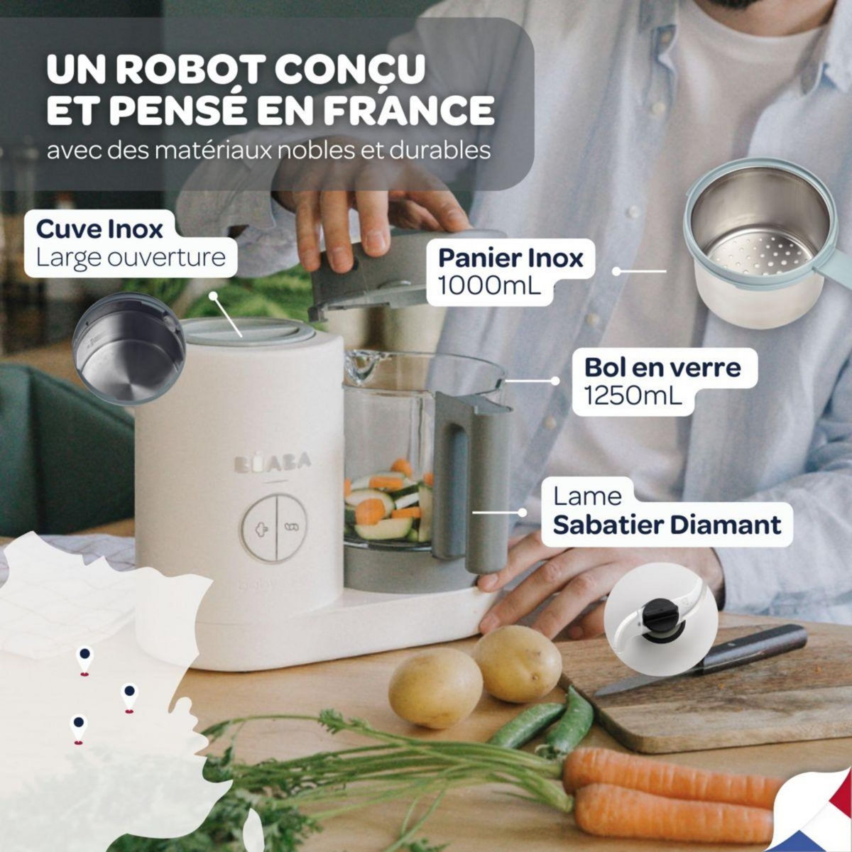 BEABA Mixeur Cuiseur Bébé Babycook neo grey white