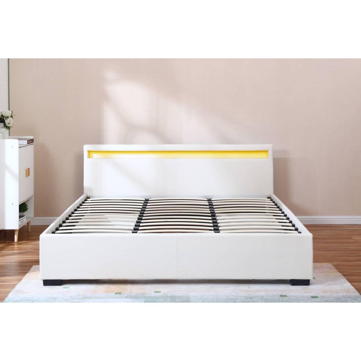 Habitat et Jardin LIT LED double avec 4 tiroirs  Nico  - 180 x 200 cm - Blanc