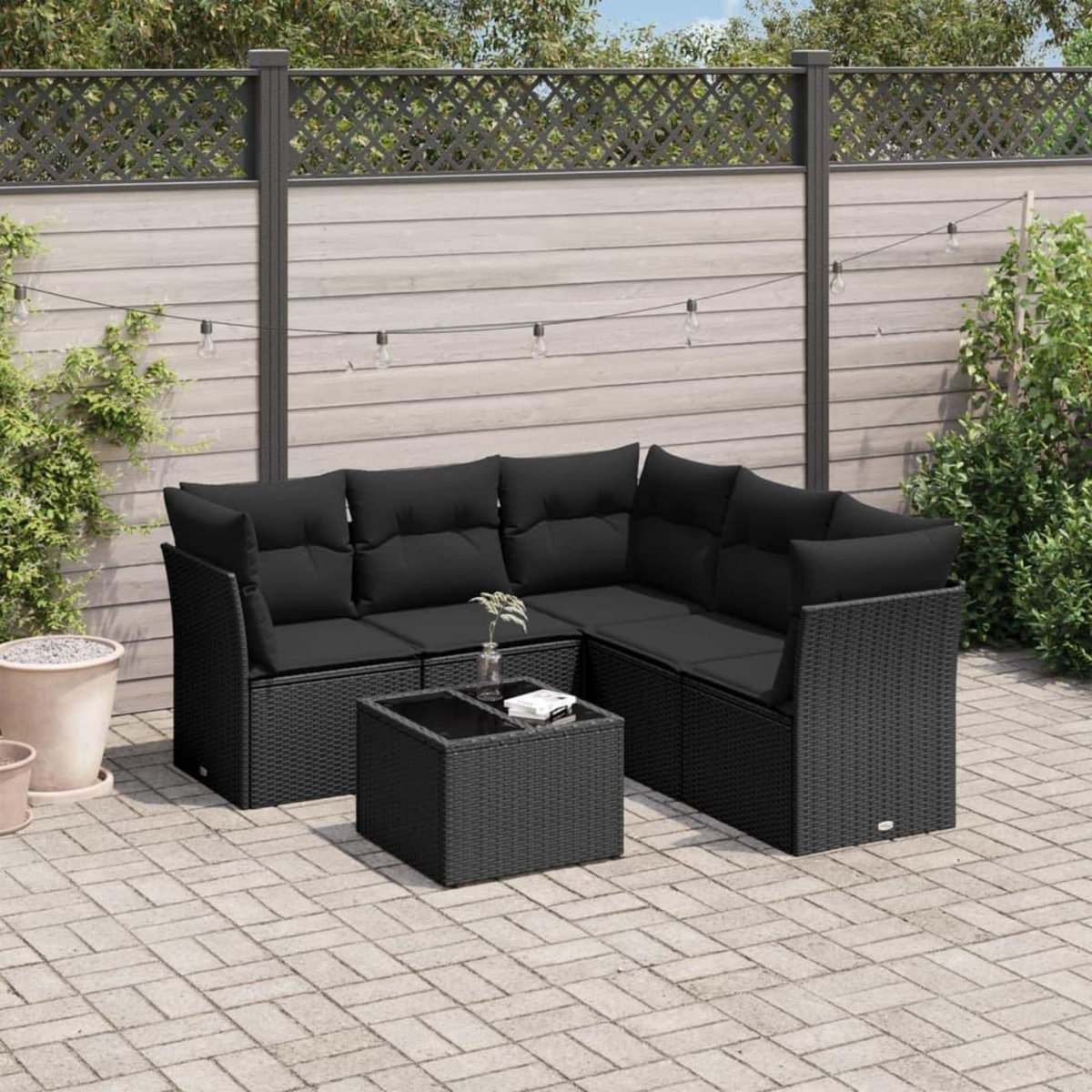 VIDAXL Salon de jardin 6 pcs avec coussins noir resine tressee