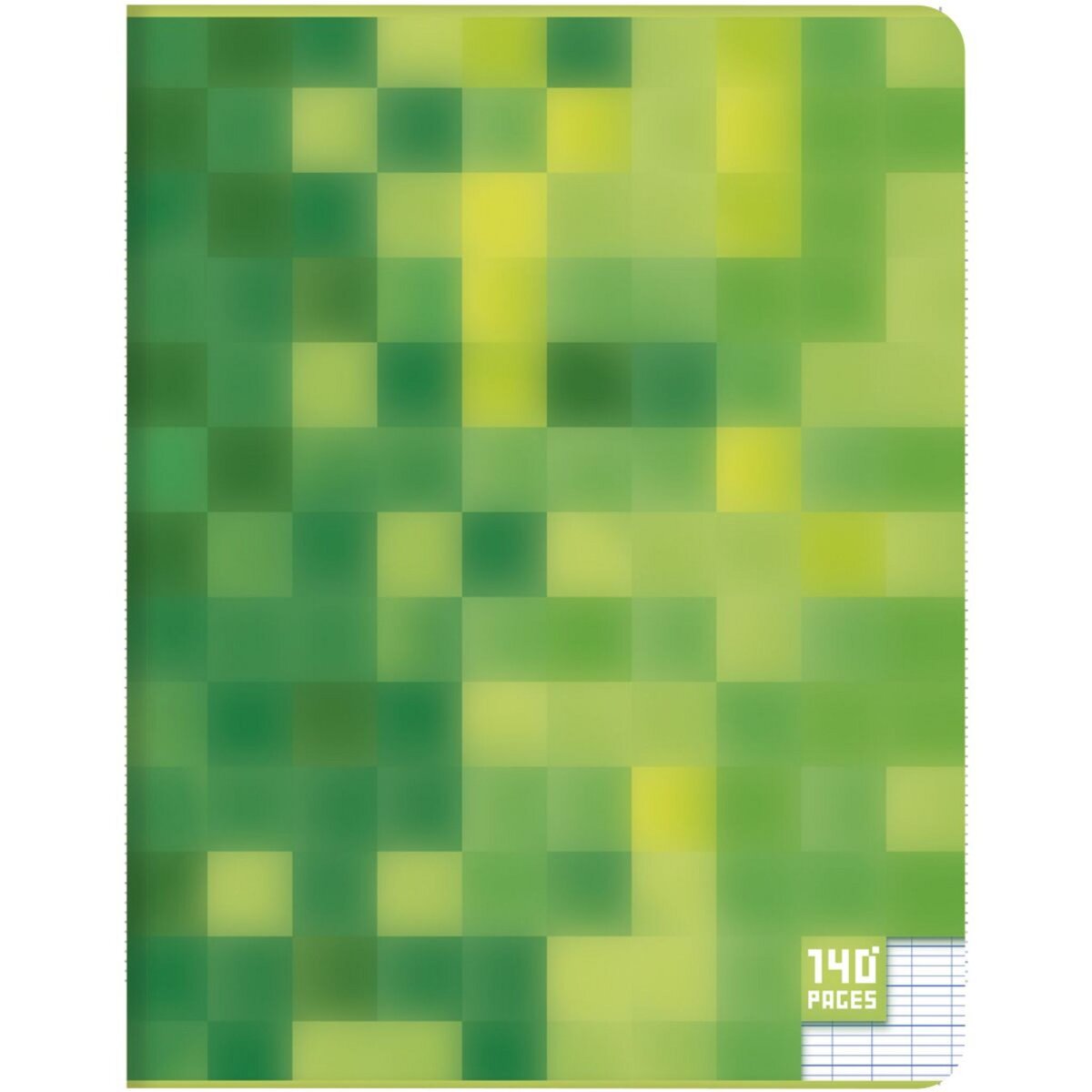 AUCHAN Cahier piqué 17x22cm 140 pages grands carreaux Seyes vert motif pixellisé