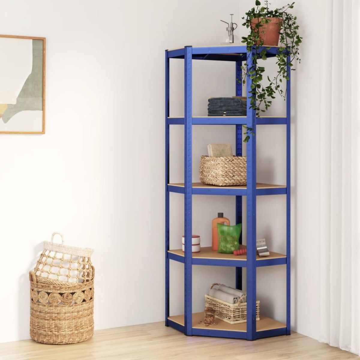 VIDAXL Etagere d'angle a 5 niveaux Bleu Acier et bois d'ingenierie