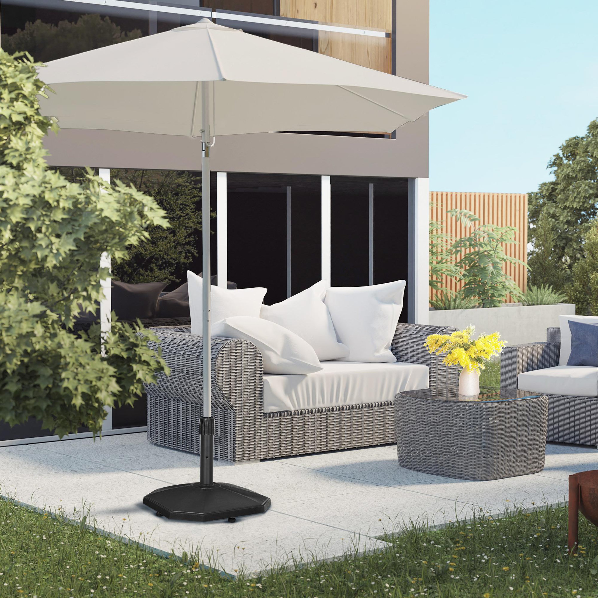 Voir la diapositive 2 : OUTSUNNY Pied de parasol base de parasol support parasol en polyéthylène pour mât Ø 32, 34 et 38 mm - 46 x 46 x 39 cm noir
