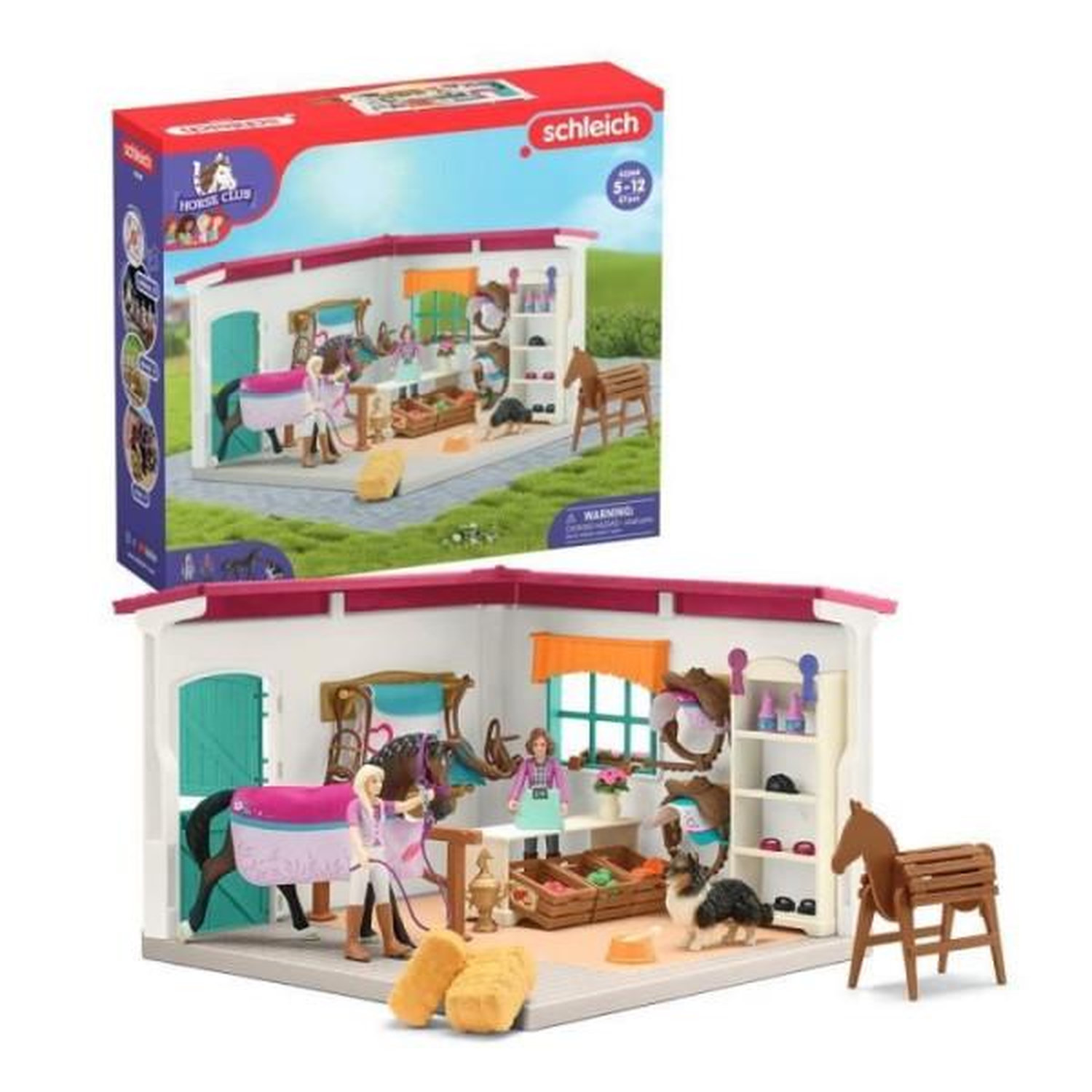 Boutique d'équitation pour chevaux schleich, coffret schleich avec 67 éléments inclus dont 1 cheval schleich, coffret figurin
