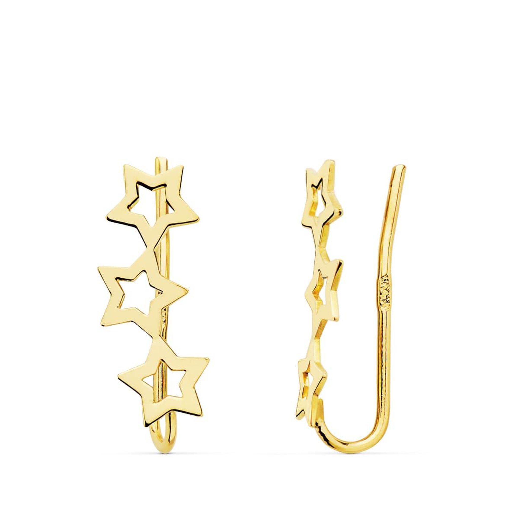 L'ATELIER D'AZUR Boucles d'Oreilles Or 18 Carats 750 Jaune - Contours Grimpeurs - Etoiles