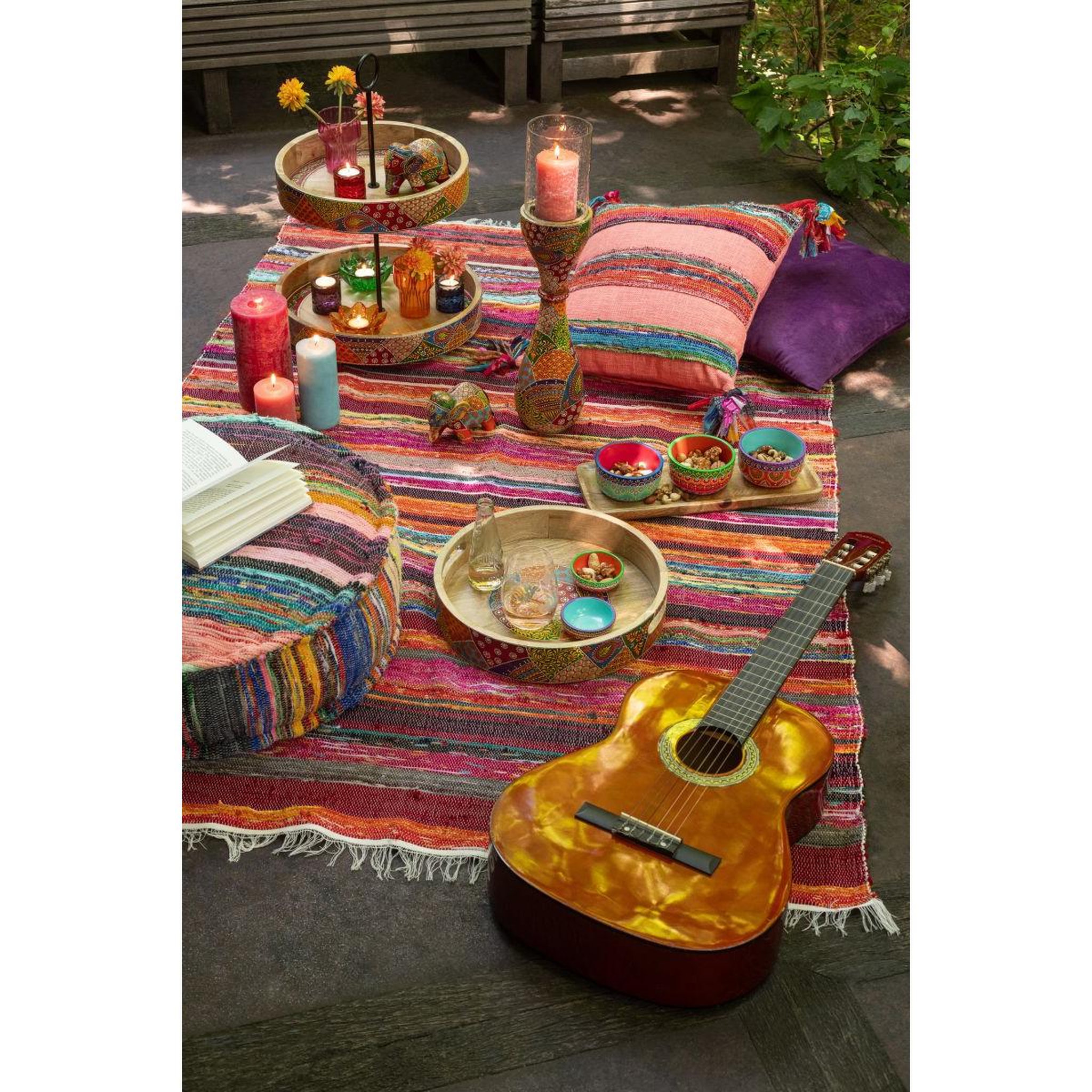 Voir la diapositive 5 : J-LINE Photophore Déco en Bois  Delhi  56cm Multicolore