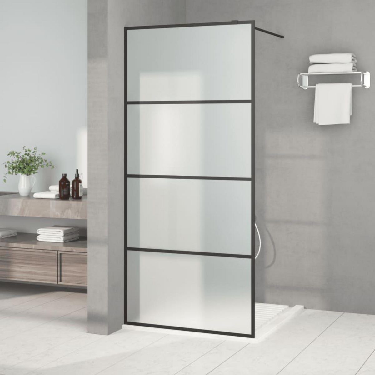 VIDAXL Paroi de douche Noir 90x195 cm Verre ESG depoli