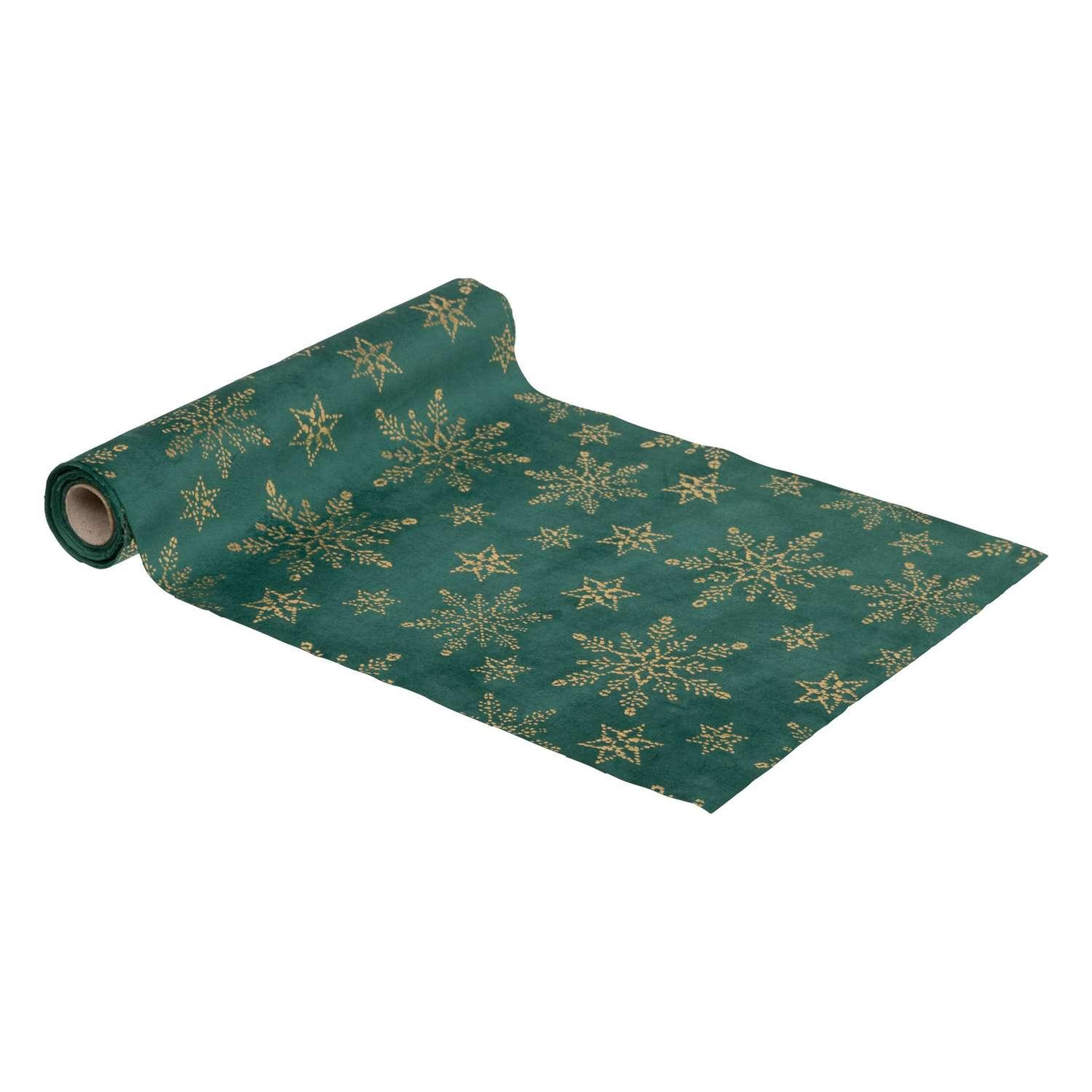 Voir la diapositive 1 : ATMOSPHERA Chemin de table de noël flocon effet velours - vert et doré
