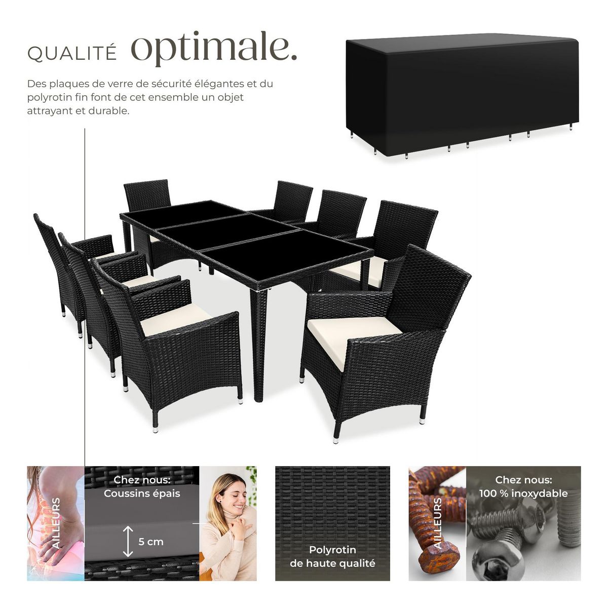 tectake Salon de jardin avec cadre en aluminium noir