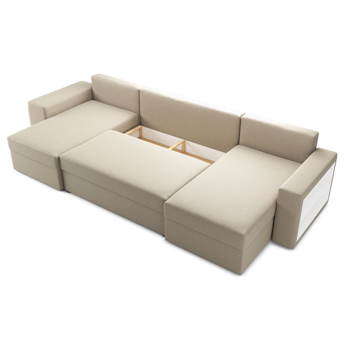 Canapé panoramique convertible 6 places avec étagères et poufs intégrés AUSTIN