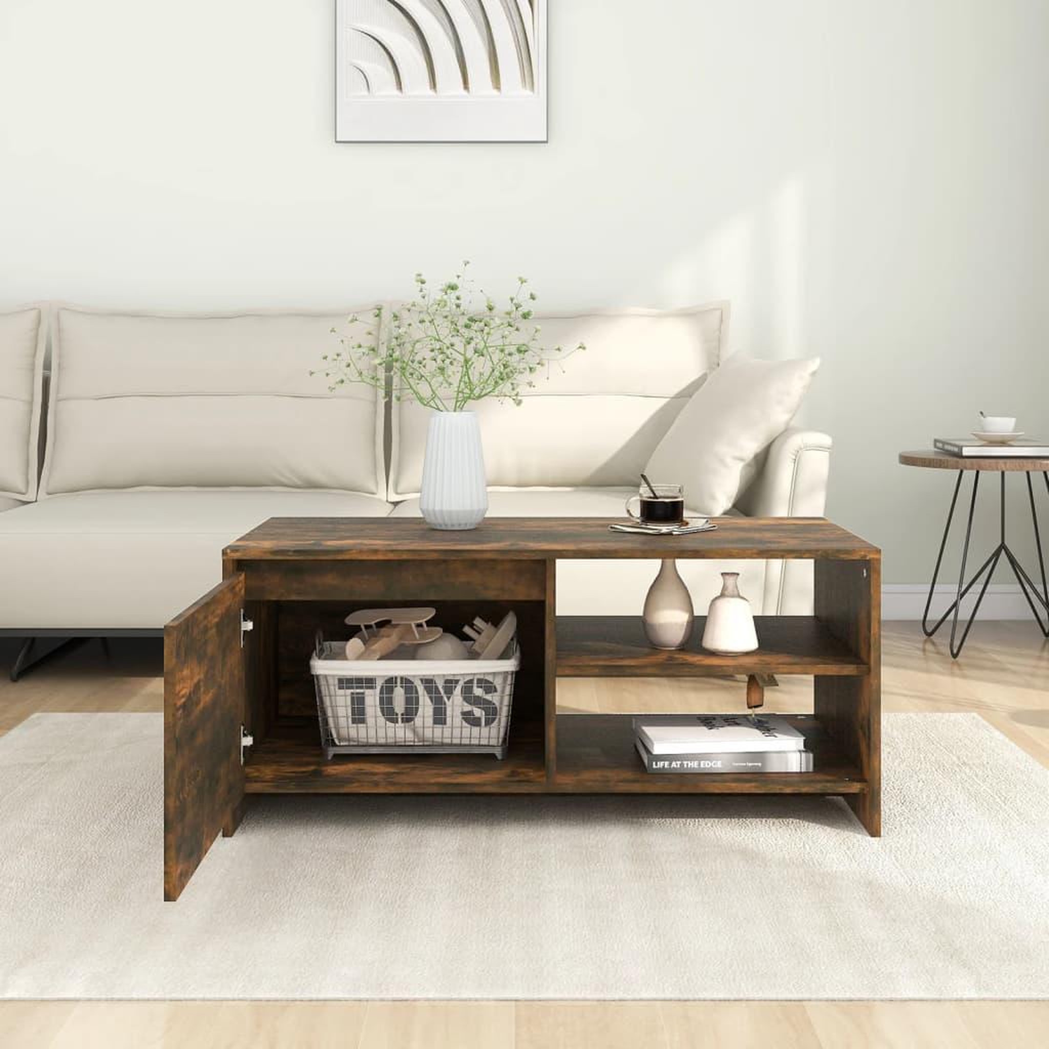 Voir la diapositive 3 : VIDAXL Table basse Chene fume 102x50x45 cm Bois d'ingenierie