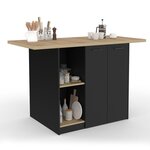 ID MARKET Ilot central BAO 140 cm 4 personnes bois noir avec plan de travail façon hêtre