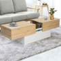 Voir la diapositive 2 : ID MARKET Table basse coulissante rectangulaire MARTA bois blanc et imitation hêtre