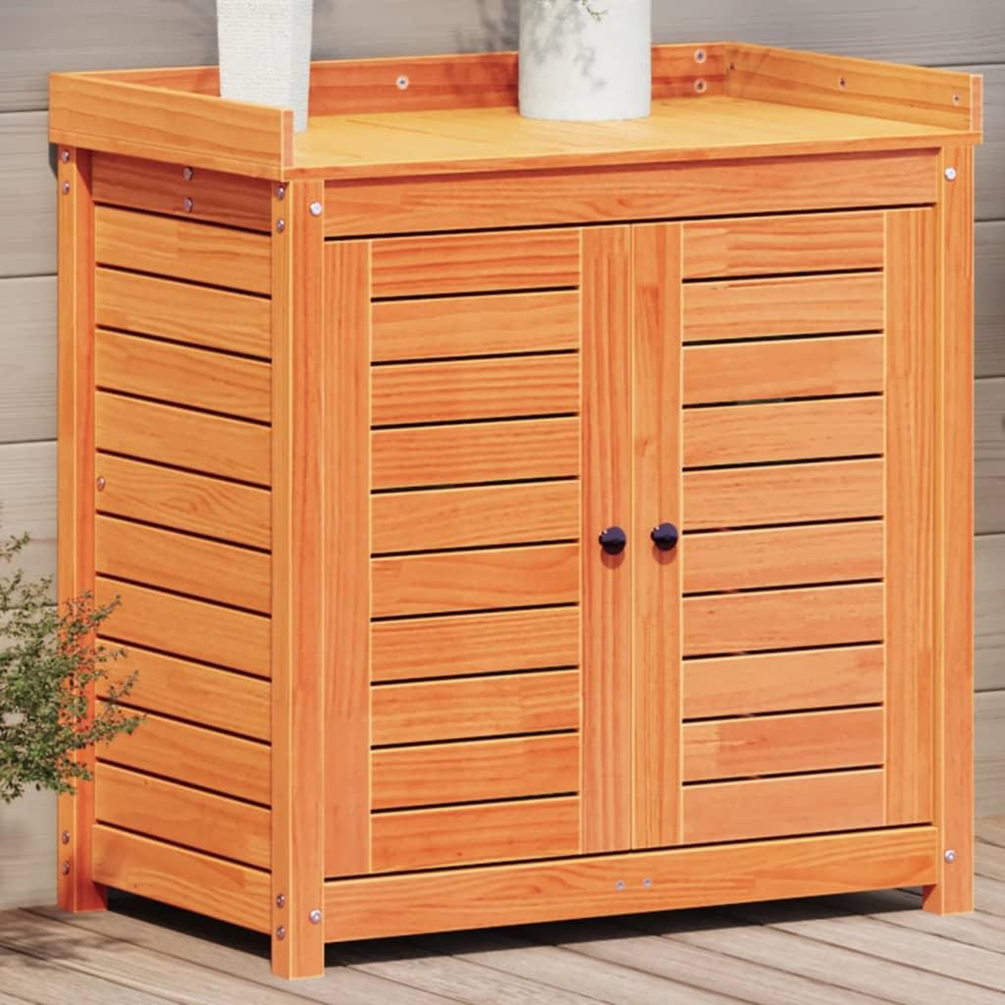VIDAXL Table de rempotage avec etageres marron bois massif de pin