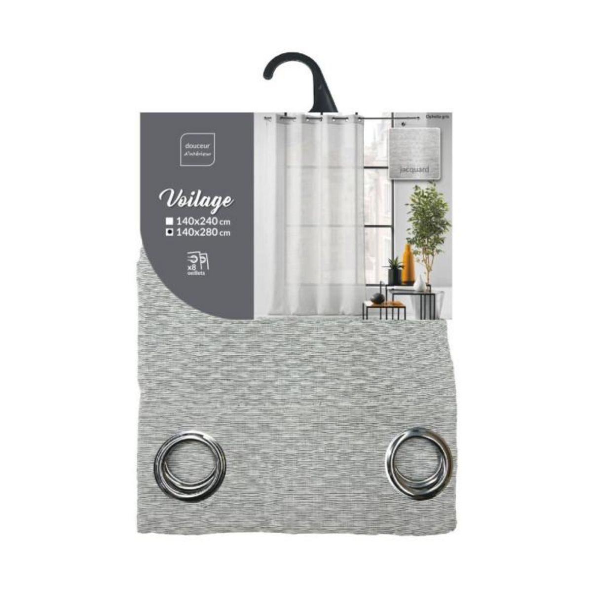 Paris Prix Rideau Voilage Jacquard  Ophelia  140x280cm Gris