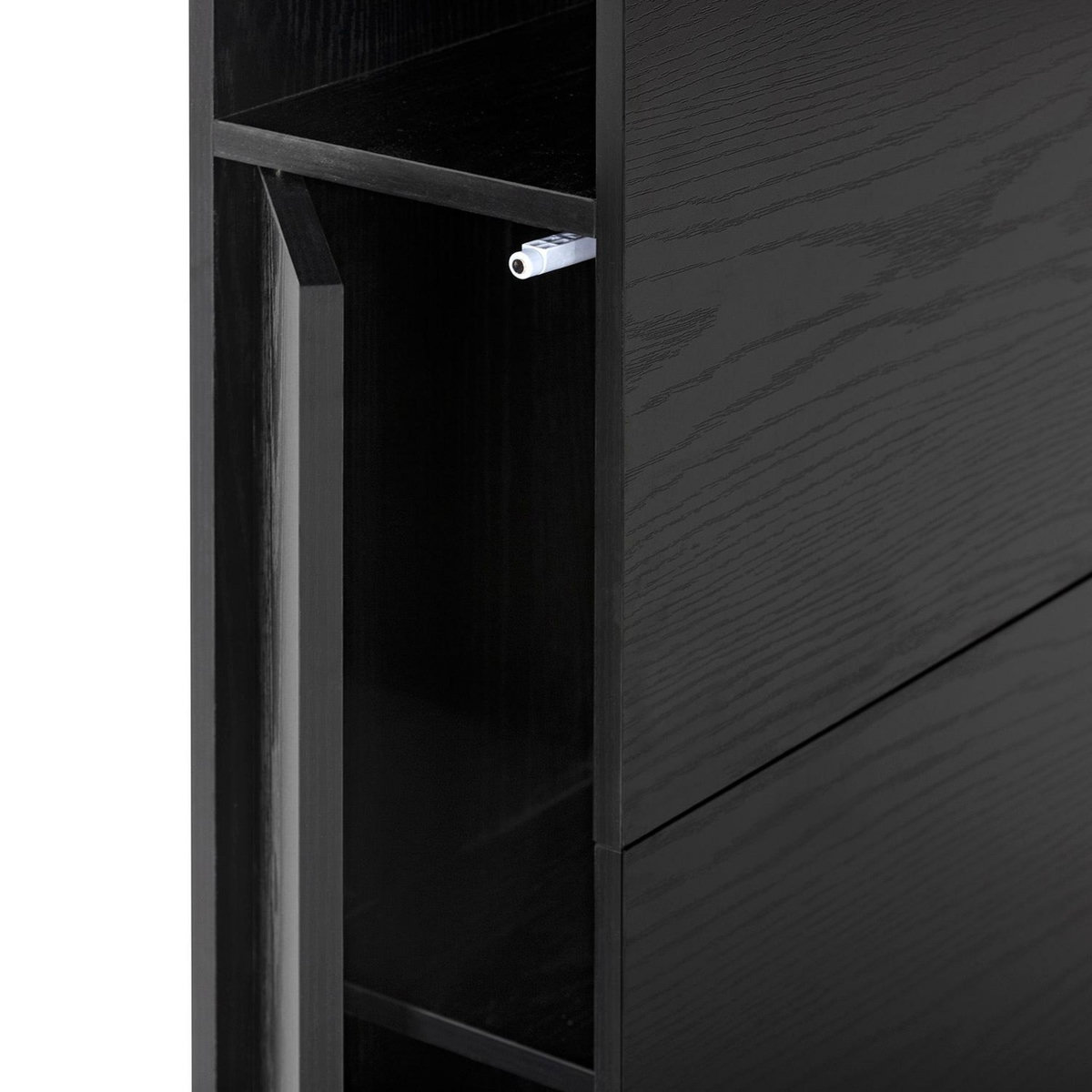 VS VENTA-STOCK Tête de lit Zeus 145 cm avec rangements noirs, 2 portes 9 trous