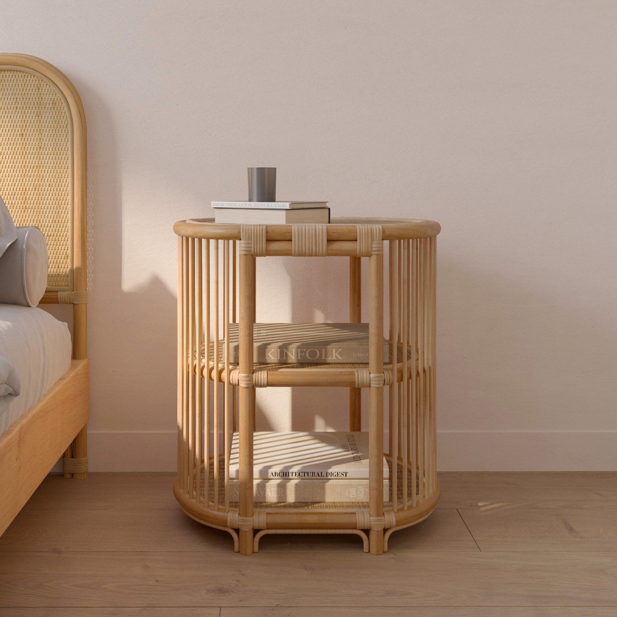 MAISON PAVANE Table d'appoint 2 étagères en rotin naturel-Marthe