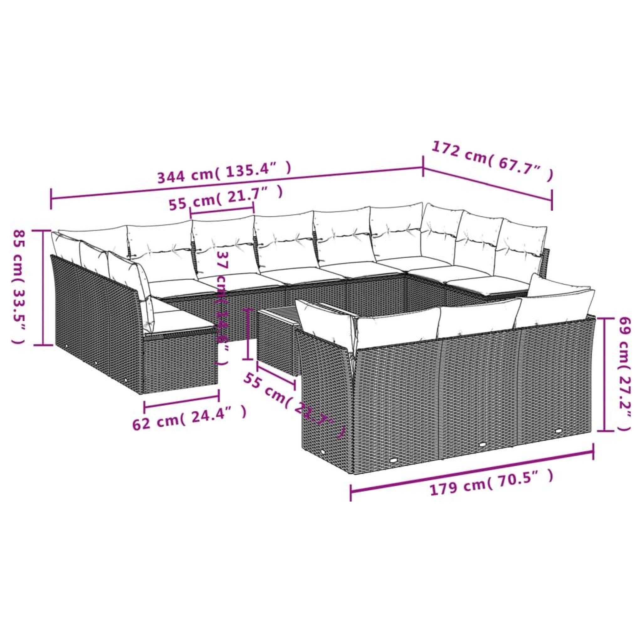 Voir la diapositive 3 : VIDAXL Salon de jardin avec coussins 14 pcs noir resine tressee