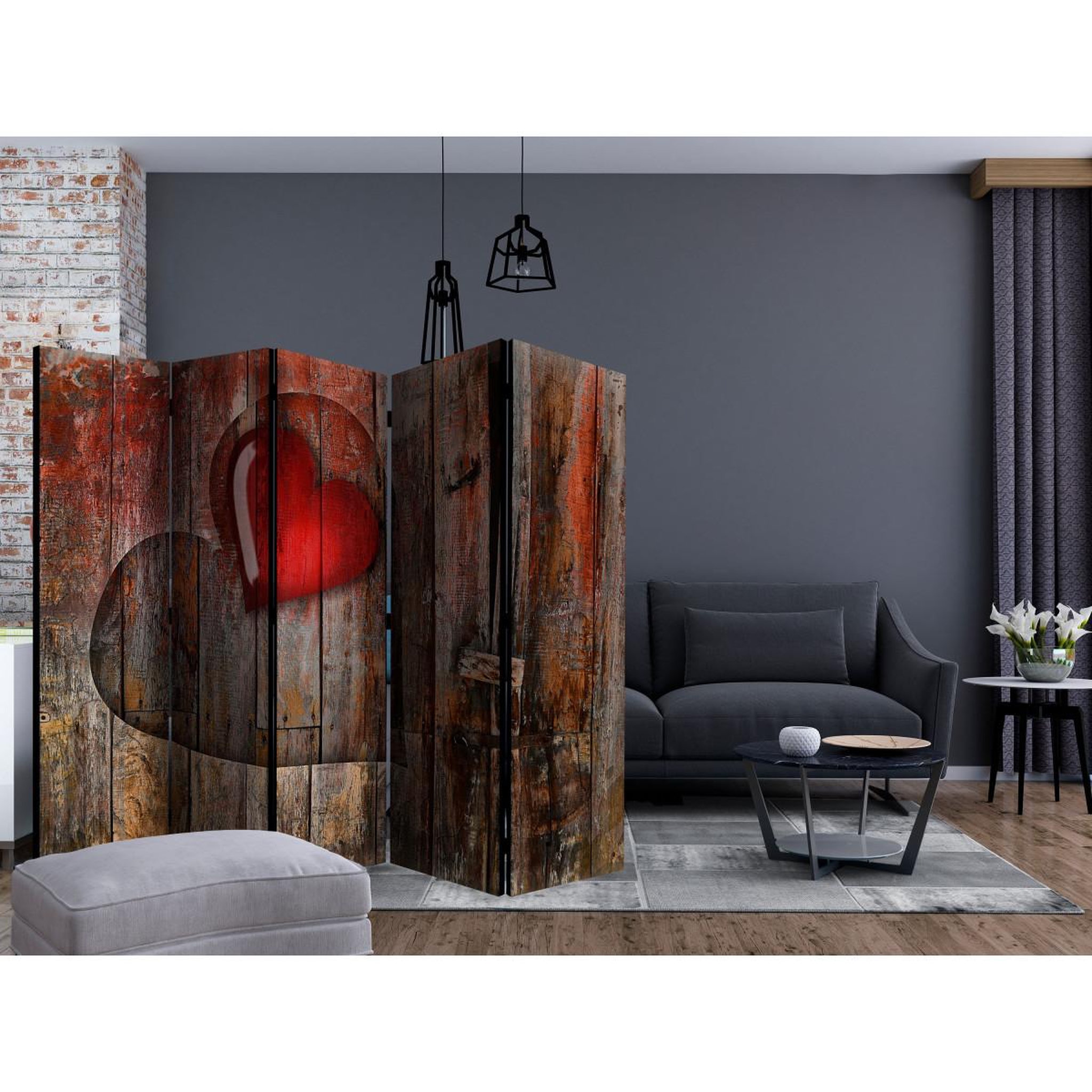 Voir la diapositive 2 : Paris Prix Paravent 5 volets  heart on wooden background  172x225cm