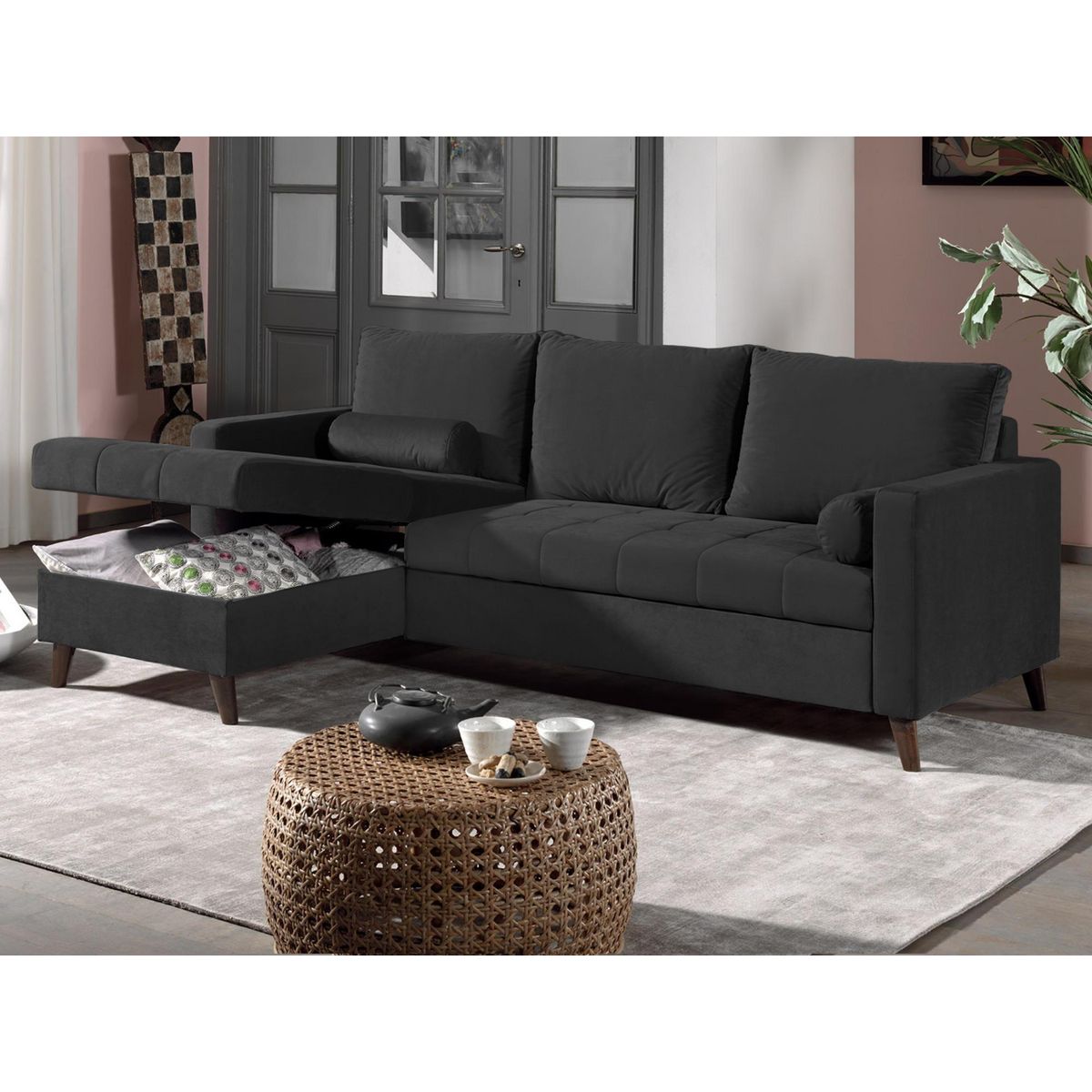 BEST MOBILIER Polar - canapé d'angle réversible convertible - en velours au design scandinave - 4 places