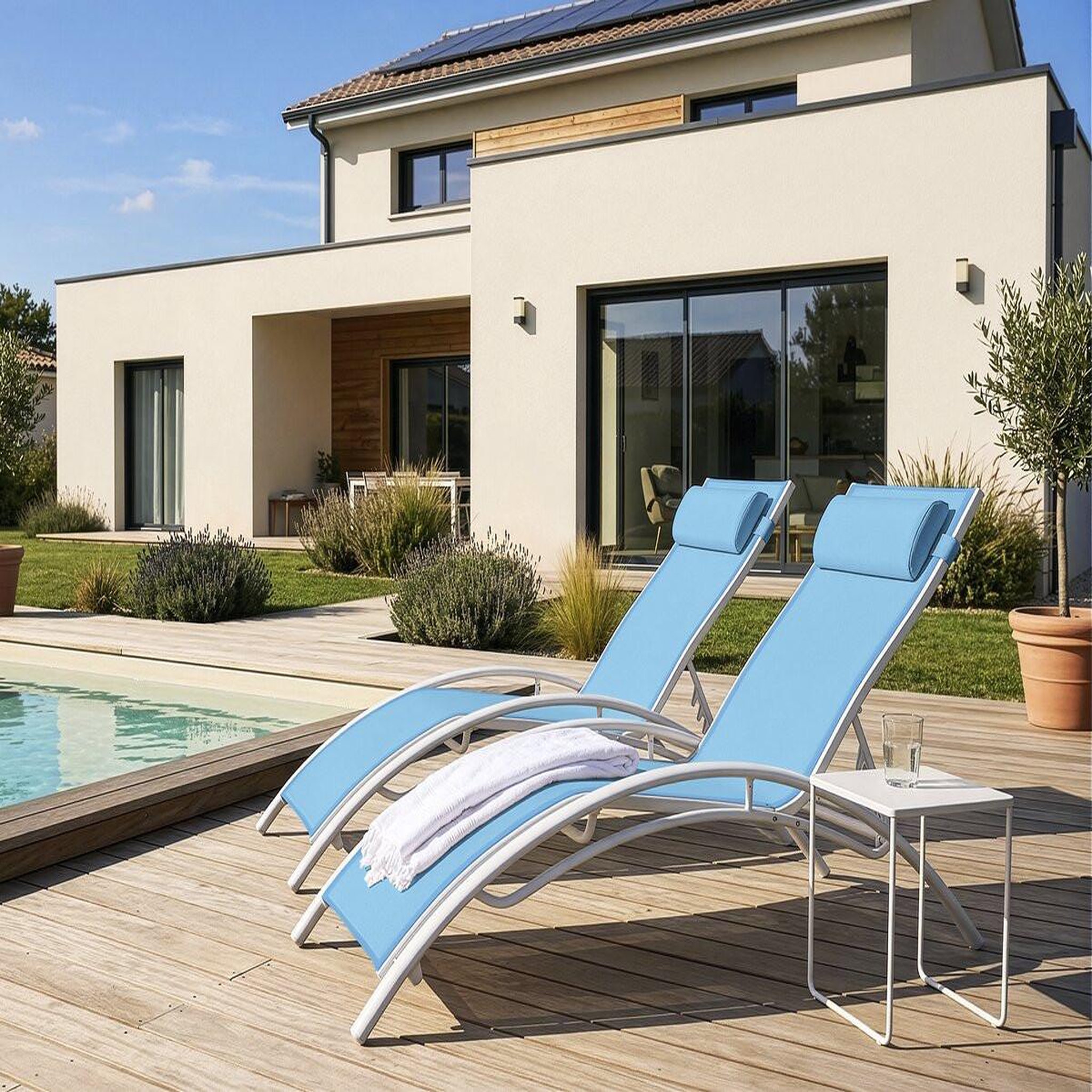 Voir la diapositive 2 : Habitat et Jardin Bain de soleil en aluminium  beauty  - phoenix - bleu - lot de 2
