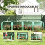 Voir la diapositive 6 : OUTSUNNY Mini serre de jardin mini serre à tomates 4 x 1 x 0,8 m 4 portes zippées acier PE haute densité 140 g/m² vert