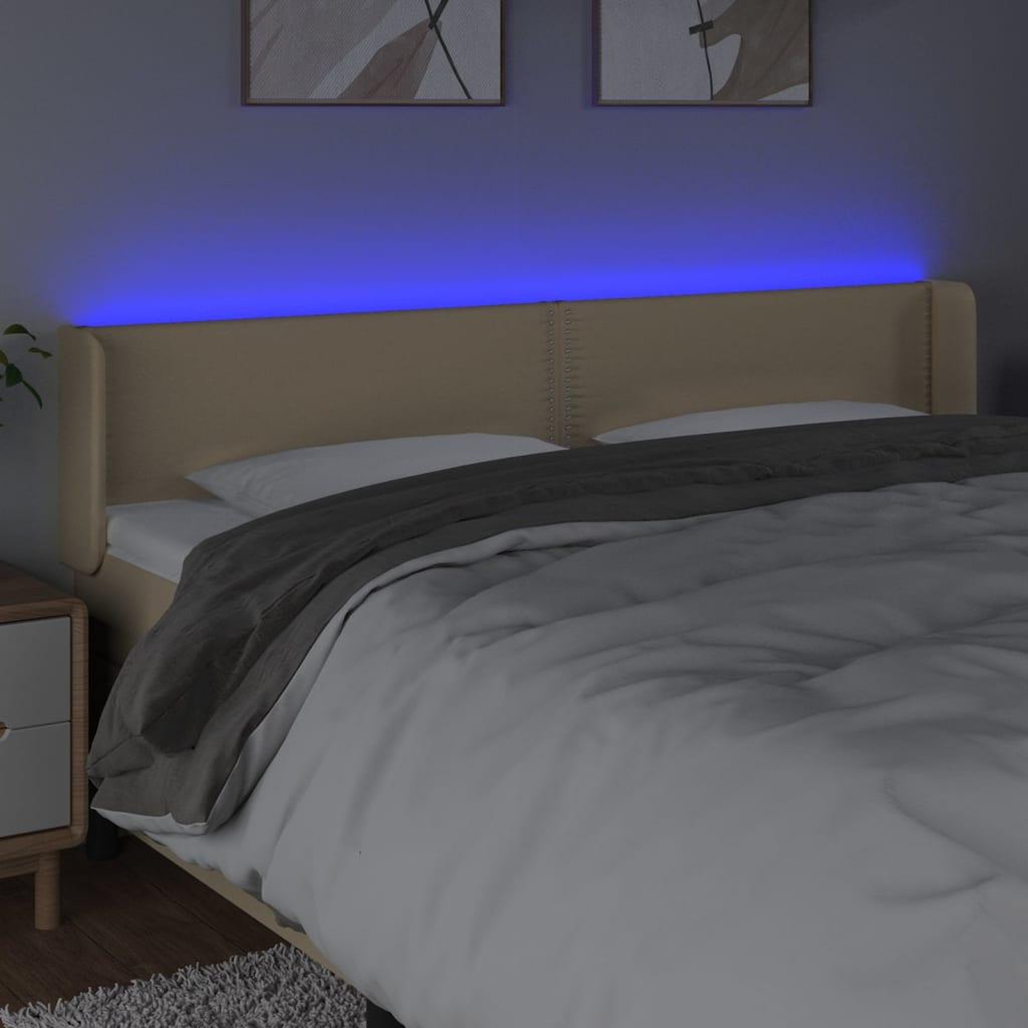 Voir la diapositive 4 : VIDAXL Tete de lit a LED Creme 183x16x78/88 cm Tissu