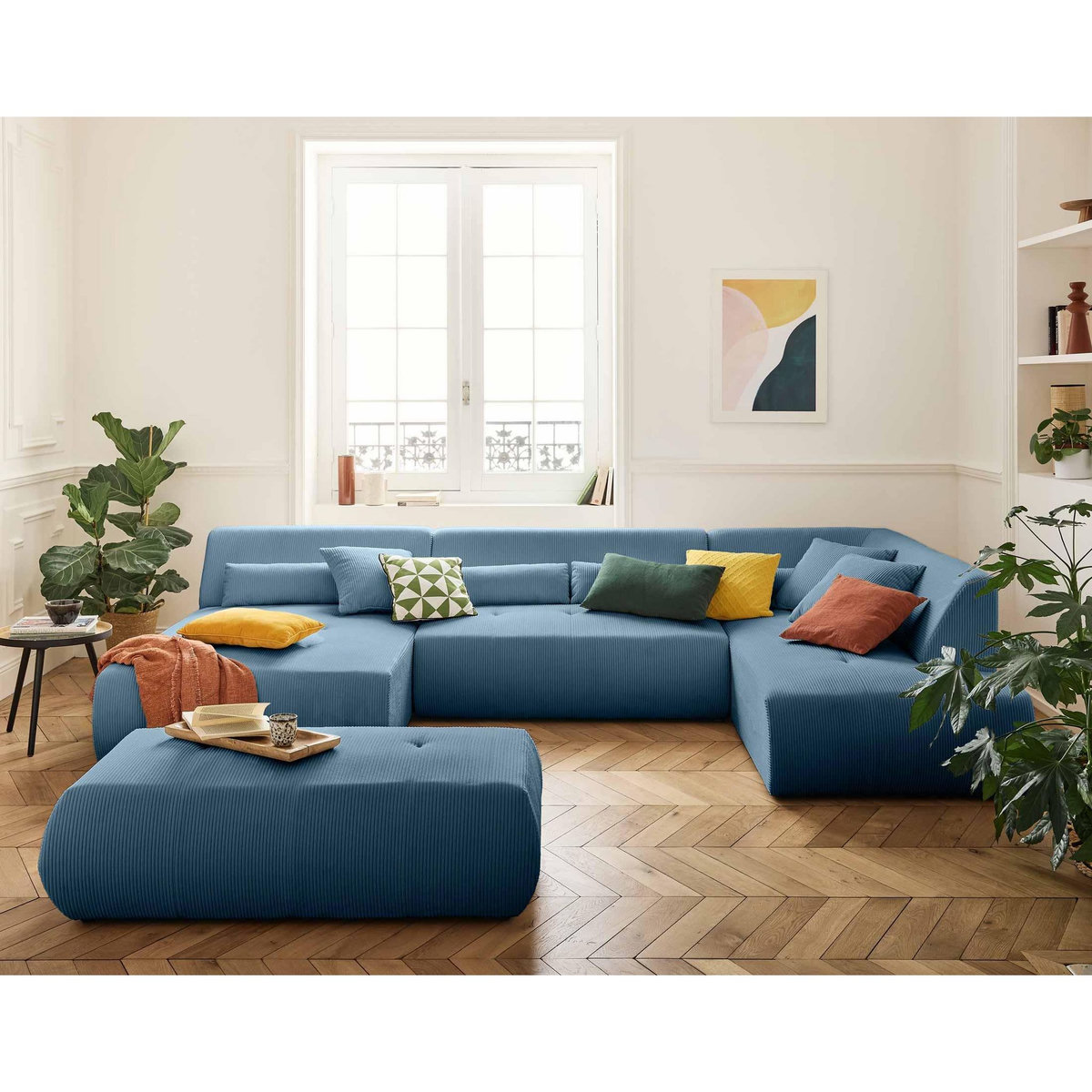 LISA DESIGN Onyx - canapé panoramique modulable d'angle droit 7 places - en velours côtelé