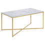 Voir la diapositive 1 : TOILINUX Table basse rectangulaire effet marbre en verre et métal - L.90 cm x H. 45 cm - Doré et blanc