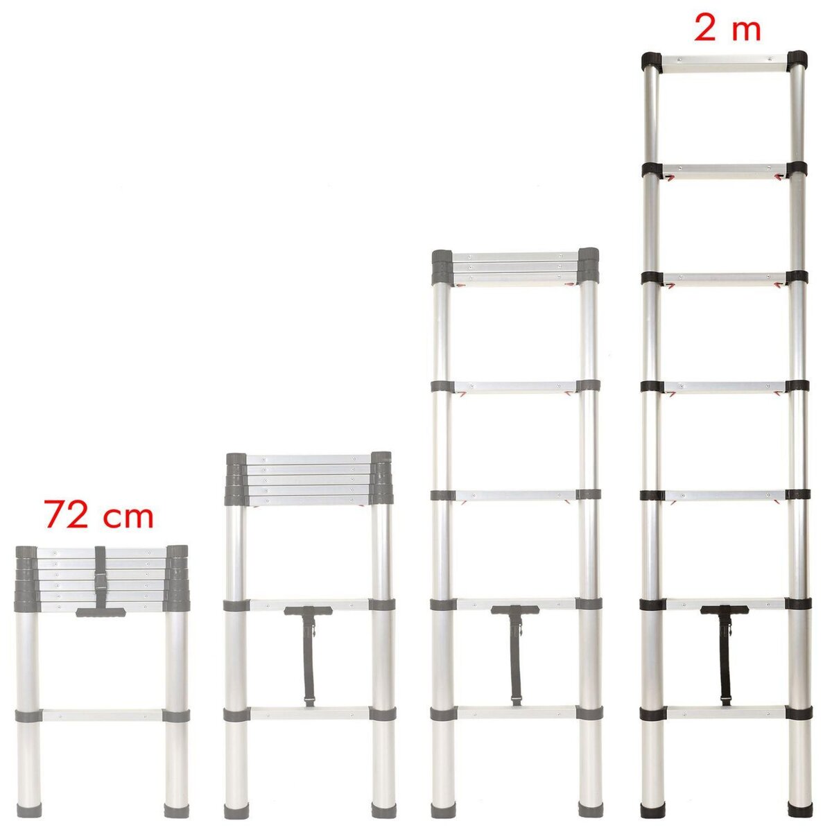 TOILINUX Echelle télescopique portative de 72 cm à 2 mètres en aluminium - Gris et noir