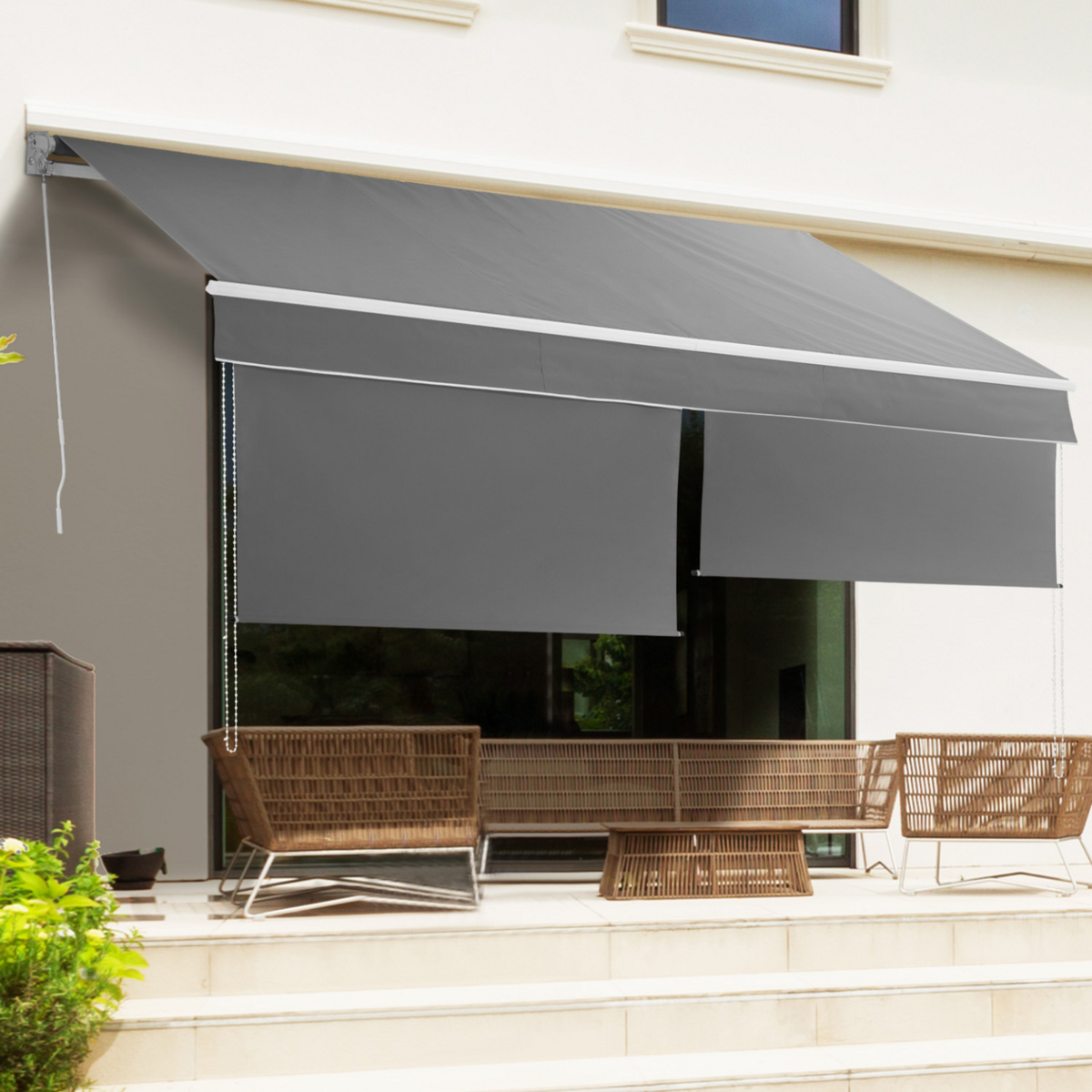 ID MARKET Store banne manuel 4x3 M gris anthracite lambrequin H.1,50 M