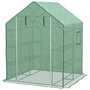 Voir la diapositive 4 : OUTSUNNY Serre de jardin 6 tablettes dim. 1,4L x 0,73l x 1,9H m porte déroulante fenêtres acier PE haute densité vert