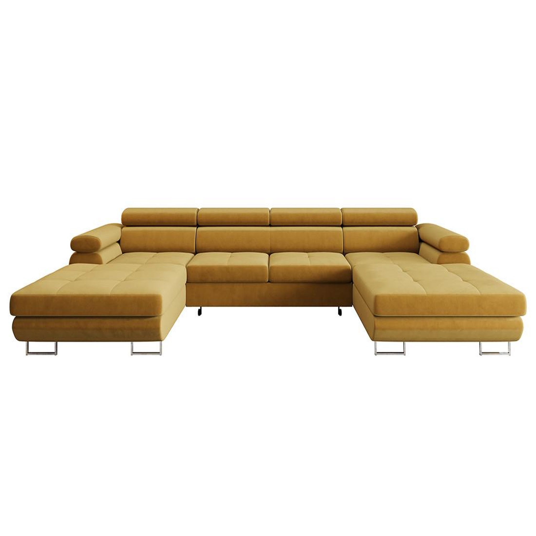 Voir la diapositive 1 : BEST MOBILIER Ayden - canapé panoramique en u 7 places convertible avec coffre et têtières réglables en tissu