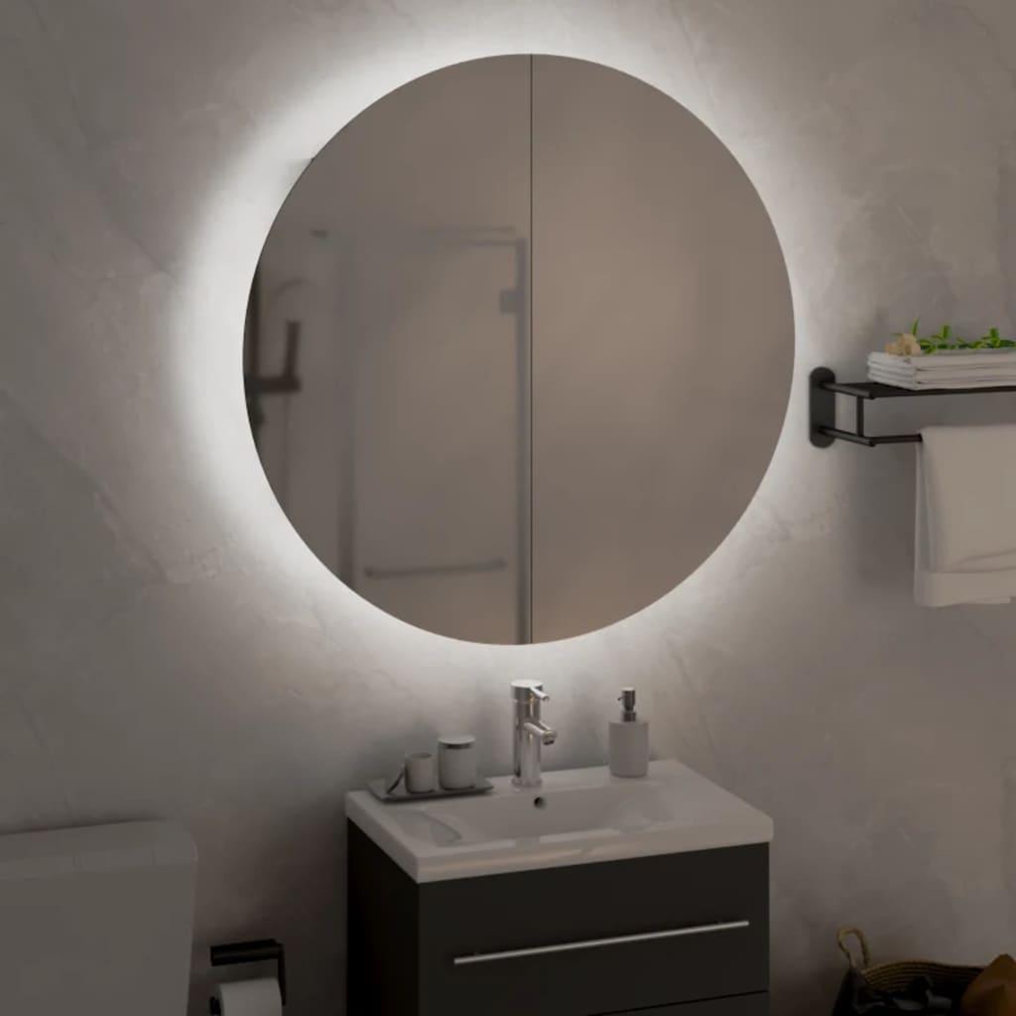 Voir la diapositive 3 : VIDAXL Armoire de salle de bain miroir rond et LED Blanc 54x54x17,5 cm