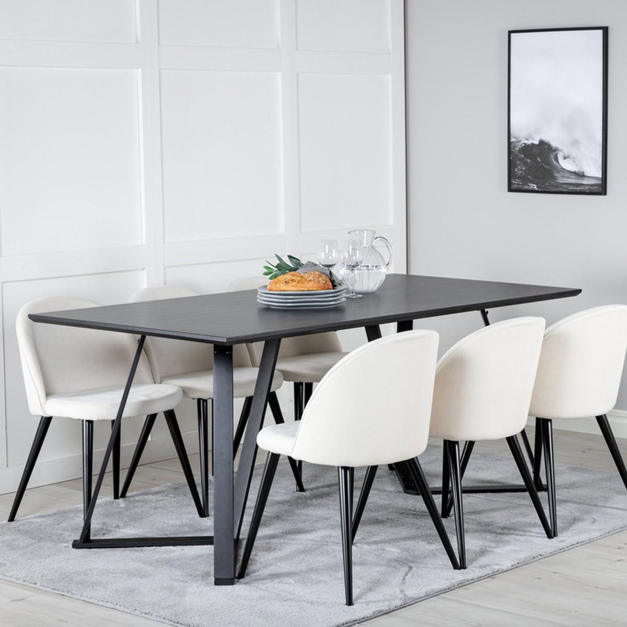 Voir la diapositive 5 : Paris Prix Ensemble table à manger & 6 chaises  marina & corduroy  180cm noir & crème