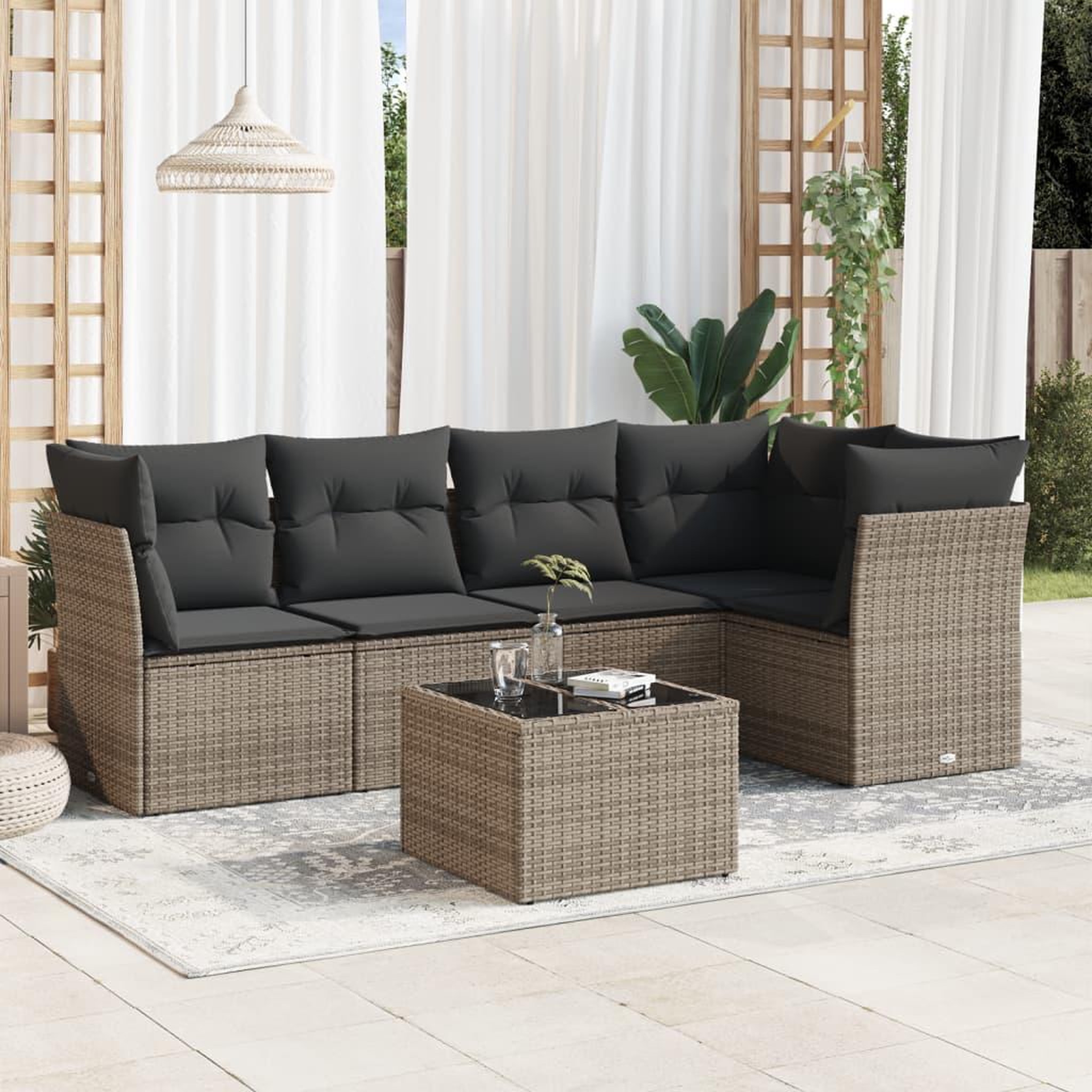 VIDAXL Salon de jardin 6 pcs avec coussins gris resine tressee